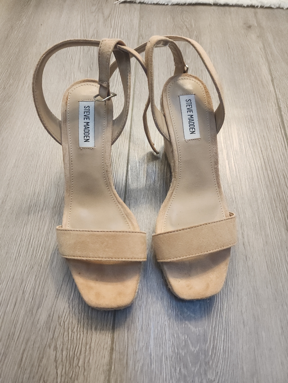 Steve Madden Beige Suede Open-Toe Ankle-Strap Heels